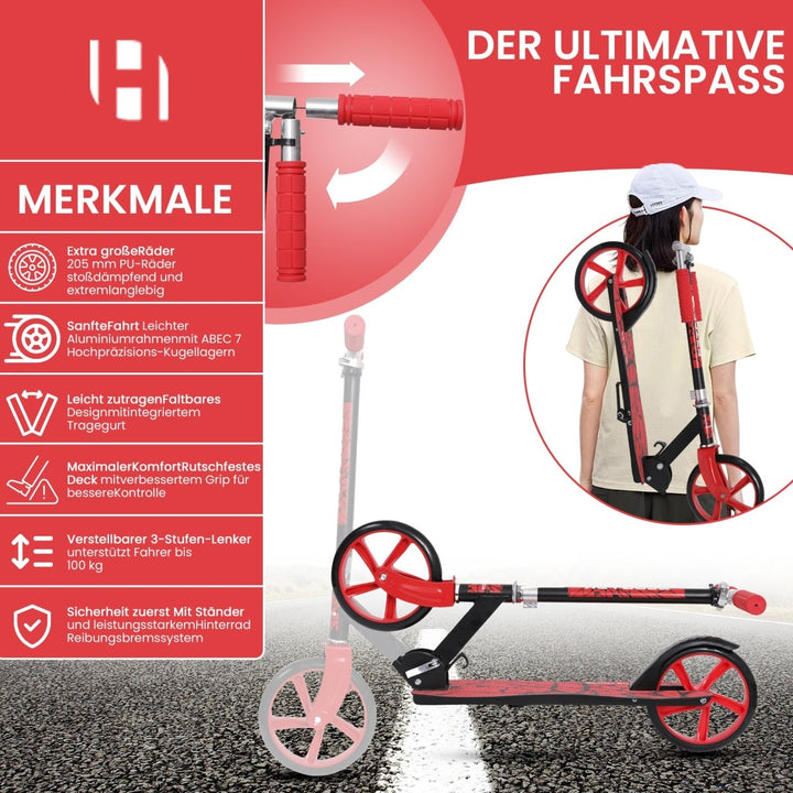 Habib Gruppe Kickroller mit 205mm XXL Rädern | Klappbar & bis 100kg - Europebazar