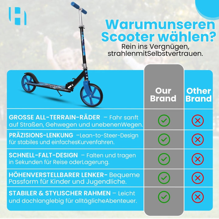 Habib Gruppe Kickroller mit 205mm XXL Rädern | Klappbar & bis 100kg - Europebazar