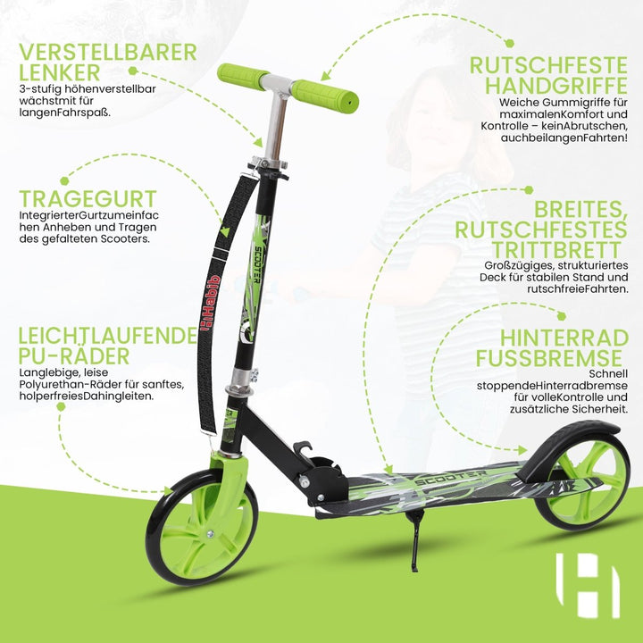 Habib Gruppe Kickroller mit 205mm XXL Rädern | Klappbar & bis 100kg - Europebazar