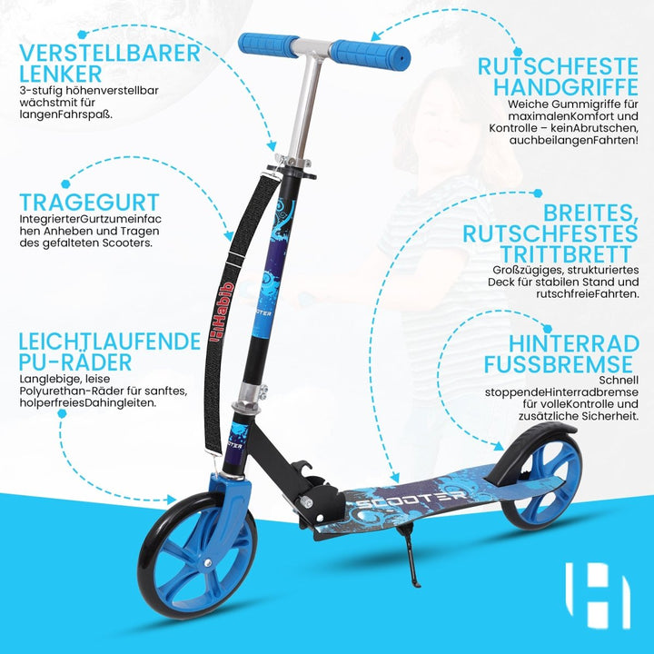 Habib Gruppe Kickroller mit 205mm XXL Rädern | Klappbar & bis 100kg - Europebazar