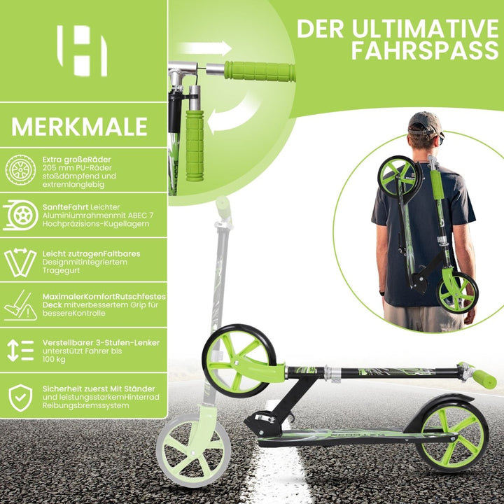 Habib Gruppe Kickroller mit 205mm XXL Rädern | Klappbar & bis 100kg - Europebazar