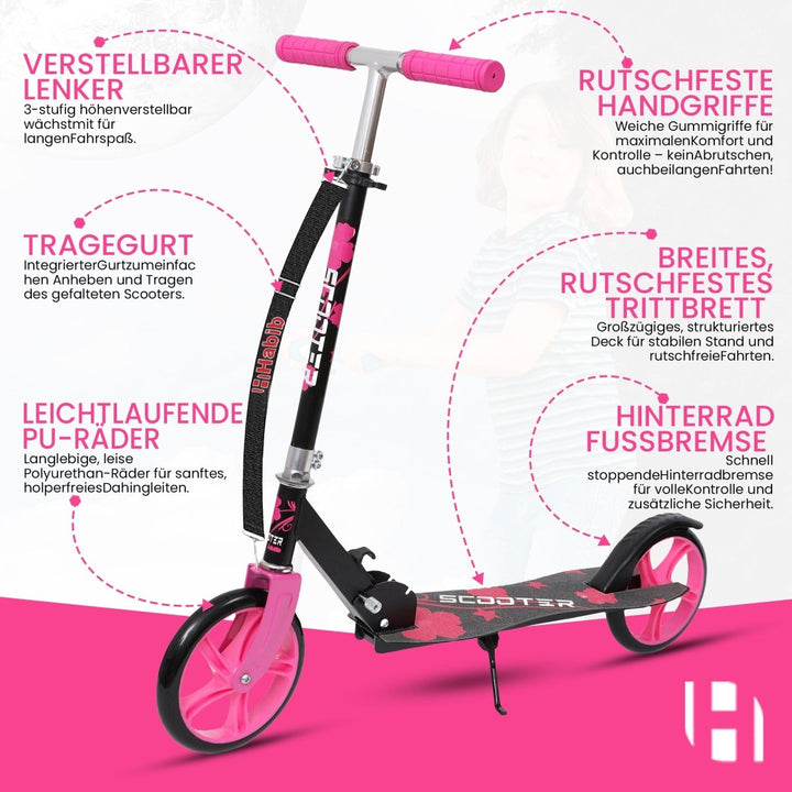 Habib Gruppe Kickroller mit 205mm XXL Rädern | Klappbar & bis 100kg - Europebazar