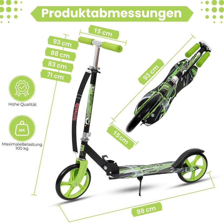 Habib Gruppe Kickroller mit 205mm XXL Rädern | Klappbar & bis 100kg - Europebazar