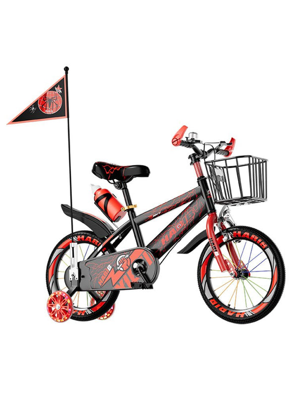 Habib Gruppe Kinderfahrrad Jungenfahrrad 12 14 16 Zoll ab 3 Jahre – mit LED Stützrädern, Korb, Klingel & GRATIS Helm & Pumpe, Vorderradbremse - Europebazar