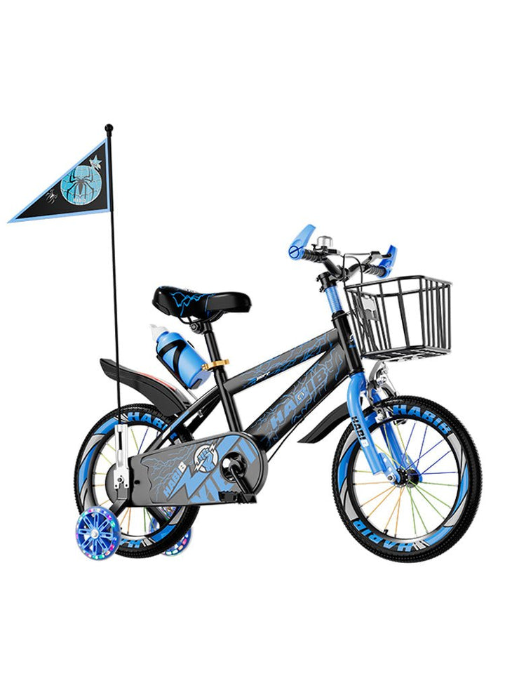 Habib Gruppe Kinderfahrrad Jungenfahrrad 12 14 16 Zoll ab 3 Jahre – mit LED Stützrädern, Korb, Klingel & GRATIS Helm & Pumpe, Vorderradbremse - Europebazar