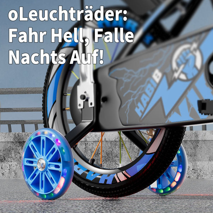 Habib Gruppe Kinderfahrrad Jungenfahrrad 12 14 16 Zoll ab 3 Jahre – mit LED Stützrädern, Korb, Klingel & GRATIS Helm & Pumpe, Vorderradbremse - Europebazar