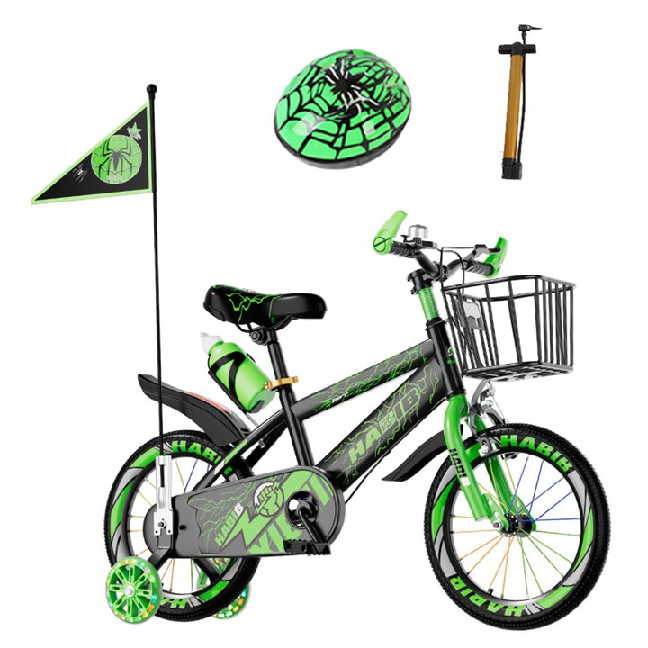 Habib Gruppe Kinderfahrrad Jungenfahrrad 12 14 16 Zoll ab 3 Jahre – mit LED Stützrädern, Korb, Klingel & GRATIS Helm & Pumpe, Vorderradbremse - Europebazar