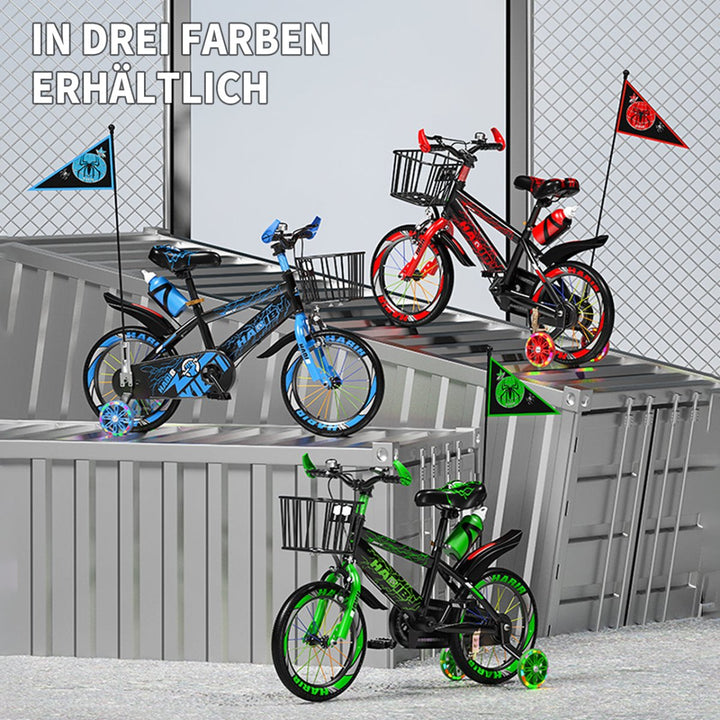 Habib Gruppe Kinderfahrrad Jungenfahrrad 12 14 16 Zoll ab 3 Jahre – mit LED Stützrädern, Korb, Klingel & GRATIS Helm & Pumpe, Vorderradbremse - Europebazar