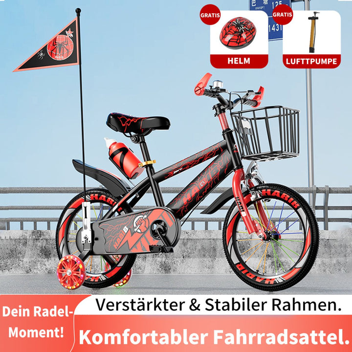 Habib Gruppe Kinderfahrrad Jungenfahrrad 12 14 16 Zoll ab 3 Jahre – mit LED Stützrädern, Korb, Klingel & GRATIS Helm & Pumpe, Vorderradbremse - Europebazar