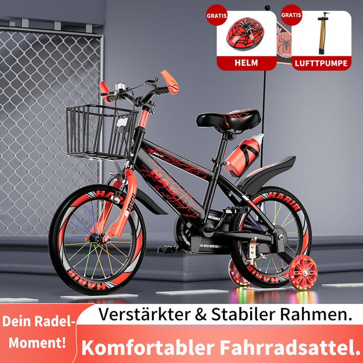 Habib Gruppe Kinderfahrrad Jungenfahrrad 12 14 16 Zoll ab 3 Jahre – mit LED Stützrädern, Korb, Klingel & GRATIS Helm & Pumpe, Vorderradbremse - Europebazar
