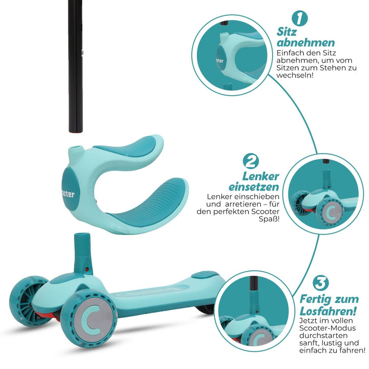 Habib Gruppe Kinderroller 3 - Rad mit LED Licht | Klappbar & Höhenverstellbar - Europebazar