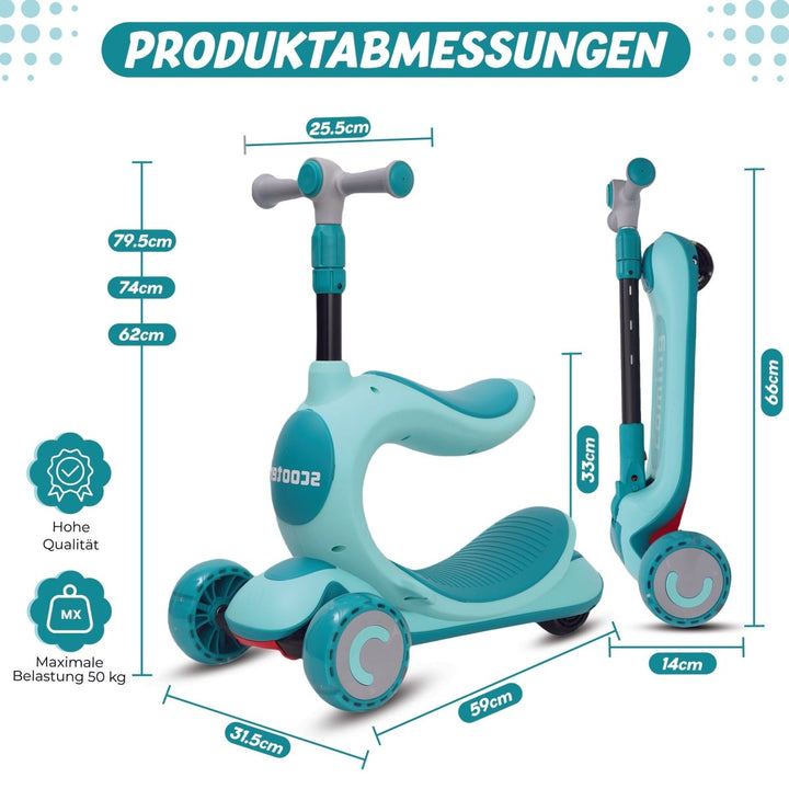 Habib Gruppe Kinderroller 3 - Rad mit LED Licht | Klappbar & Höhenverstellbar - Europebazar