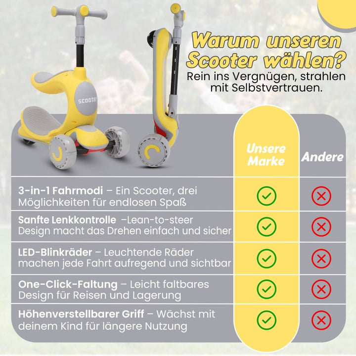 Habib Gruppe Kinderroller 3 - Rad mit LED Licht | Klappbar & Höhenverstellbar - Europebazar