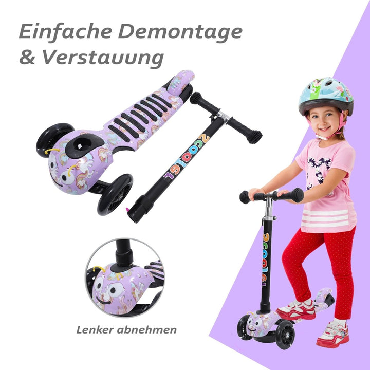 Habib Gruppe Kinderroller, 3 - Räder, Kinderscooter für Jungen & Mädchen 3 - 8 Jahre mit LED - Rädern, Höhenverstellung, rutschfest, Max. 50 KG - Europebazar