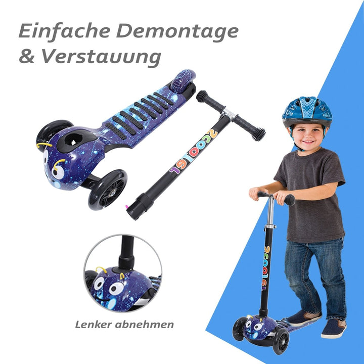 Habib Gruppe Kinderroller, 3 - Räder, Kinderscooter für Jungen & Mädchen 3 - 8 Jahre mit LED - Rädern, Höhenverstellung, rutschfest, Max. 50 KG - Europebazar