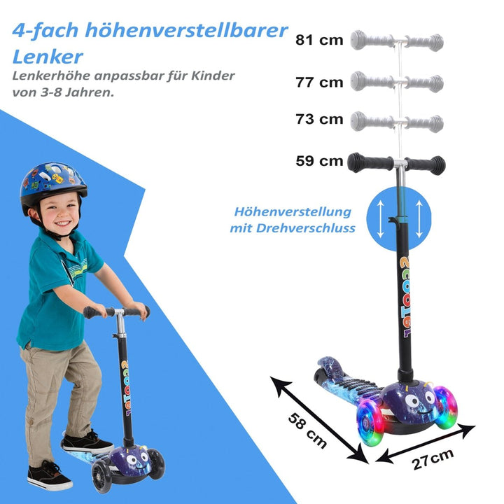 Habib Gruppe Kinderroller, 3 - Räder, Kinderscooter für Jungen & Mädchen 3 - 8 Jahre mit LED - Rädern, Höhenverstellung, rutschfest, Max. 50 KG - Europebazar