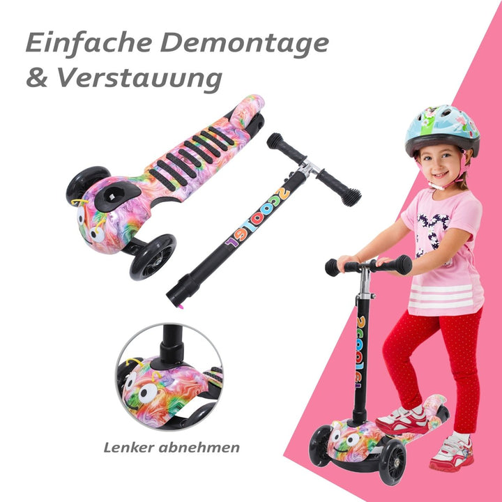 Habib Gruppe Kinderroller, 3 - Räder, Kinderscooter für Jungen & Mädchen 3 - 8 Jahre mit LED - Rädern, Höhenverstellung, rutschfest, Max. 50 KG - Europebazar