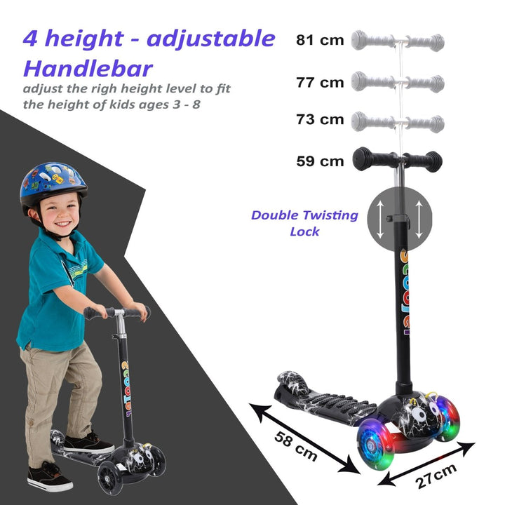 Habib Gruppe Kinderroller, 3 - Räder, Kinderscooter für Jungen & Mädchen 3 - 8 Jahre mit LED - Rädern, Höhenverstellung, rutschfest, Max. 50 KG - Europebazar