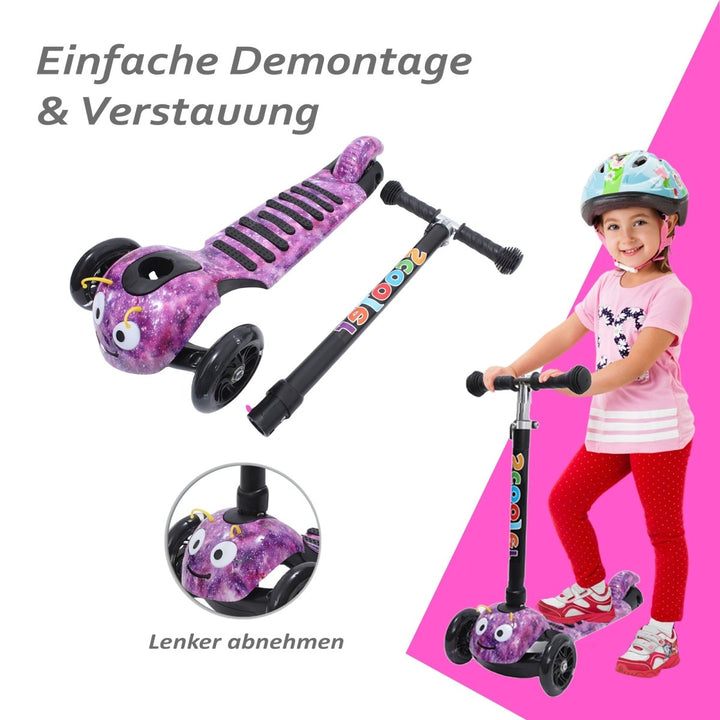 Habib Gruppe Kinderroller, 3 - Räder, Kinderscooter für Jungen & Mädchen 3 - 8 Jahre mit LED - Rädern, Höhenverstellung, rutschfest, Max. 50 KG - Europebazar