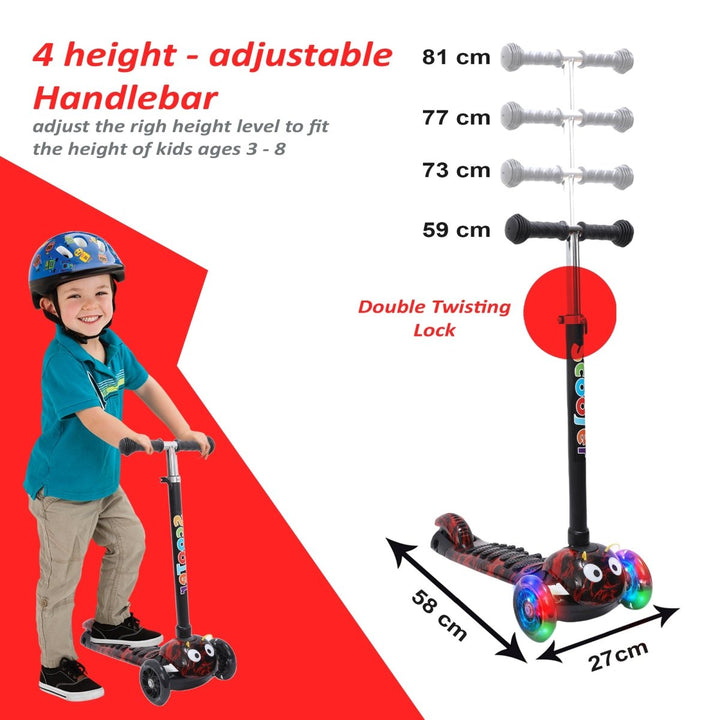 Habib Gruppe Kinderroller, 3 - Räder, Kinderscooter für Jungen & Mädchen 3 - 8 Jahre mit LED - Rädern, Höhenverstellung, rutschfest, Max. 50 KG - Europebazar