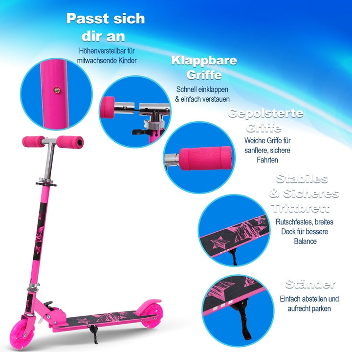 Habib Gruppe Kinderroller mit LED Rädern | Klappbar & 4 - fach Verstellbar - Europebazar