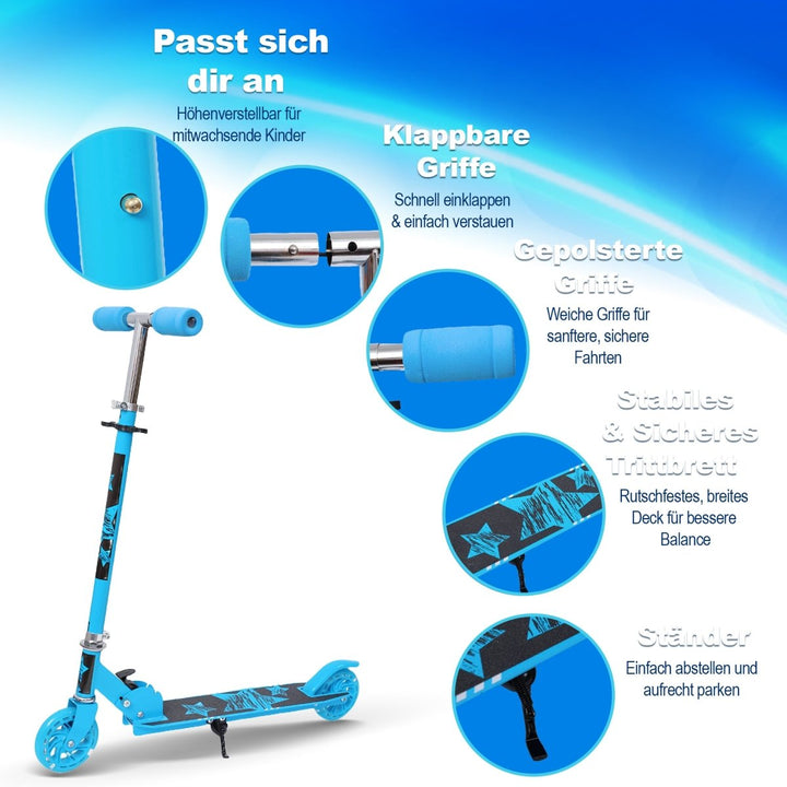 Habib Gruppe Kinderroller mit LED Rädern | Klappbar & 4 - fach Verstellbar - Europebazar