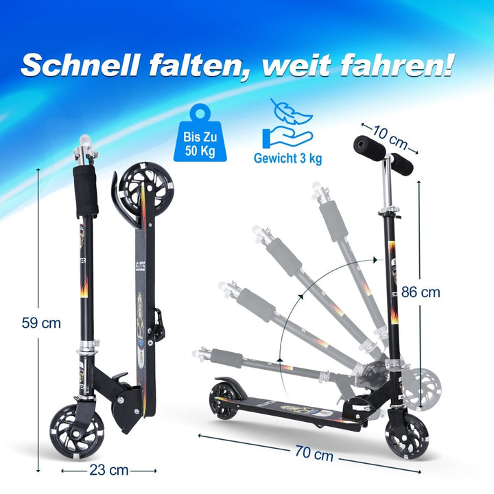 Habib Gruppe Kinderroller mit LED Rädern | Klappbar & 4 - fach Verstellbar - Europebazar