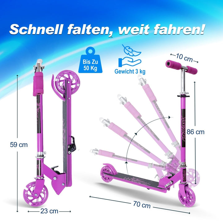 Habib Gruppe Kinderroller mit LED Rädern | Klappbar & 4 - fach Verstellbar - Europebazar