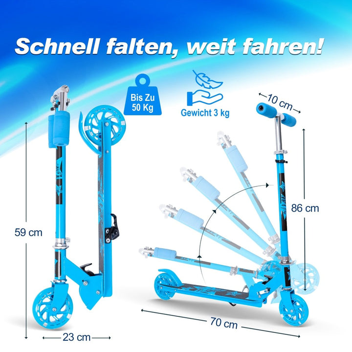 Habib Gruppe Kinderroller mit LED Rädern | Klappbar & 4 - fach Verstellbar - Europebazar