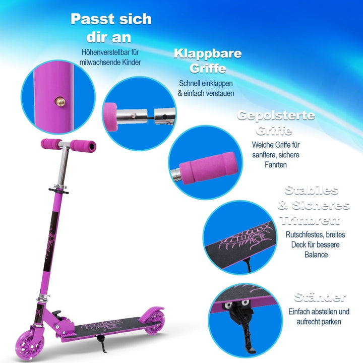 Habib Gruppe Kinderroller mit LED Rädern | Klappbar & 4 - fach Verstellbar - Europebazar
