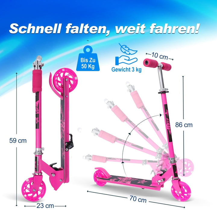 Habib Gruppe Kinderroller mit LED Rädern | Klappbar & 4 - fach Verstellbar - Europebazar