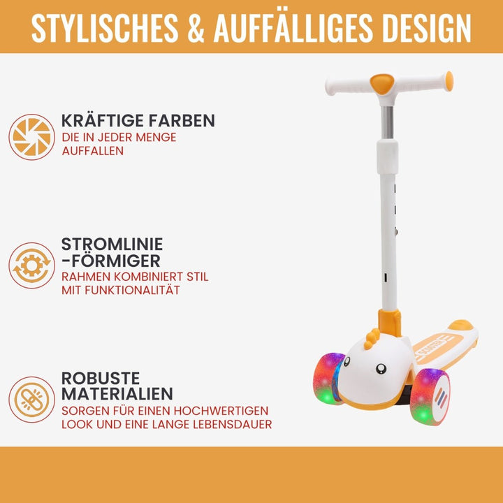 Habib Gruppe Kinderroller mit Tier - Design | 3 - Rad, LED - Licht & Faltbar - Europebazar