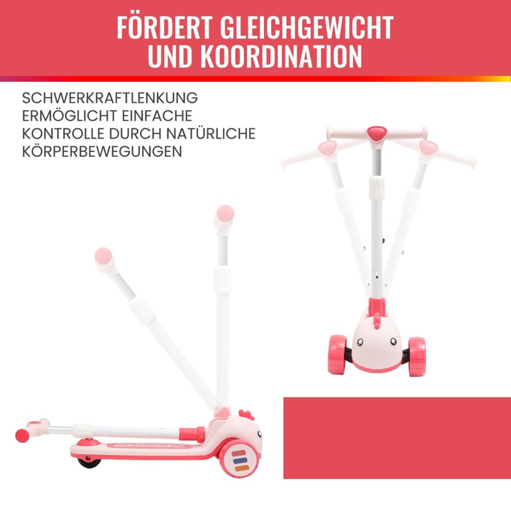 Habib Gruppe Kinderroller mit Tier - Design | 3 - Rad, LED - Licht & Faltbar - Europebazar