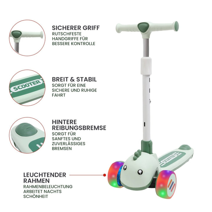 Habib Gruppe Kinderroller mit Tier - Design | 3 - Rad, LED - Licht & Faltbar - Europebazar