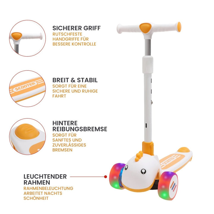Habib Gruppe Kinderroller mit Tier - Design | 3 - Rad, LED - Licht & Faltbar - Europebazar