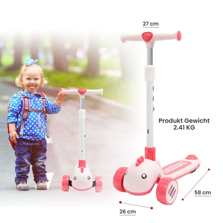 Habib Gruppe Kinderroller mit Tier - Design | 3 - Rad, LED - Licht & Faltbar - Europebazar