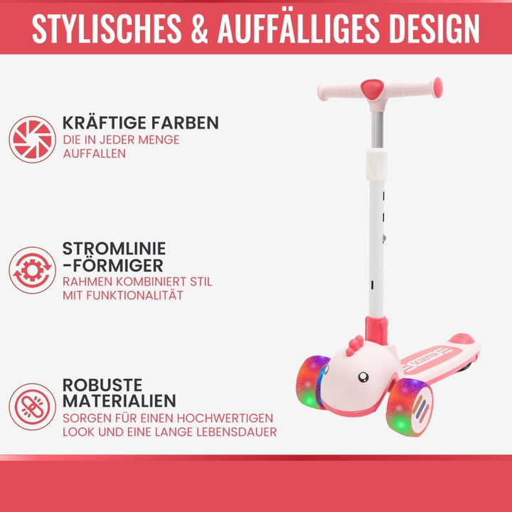 Habib Gruppe Kinderroller mit Tier - Design | 3 - Rad, LED - Licht & Faltbar - Europebazar