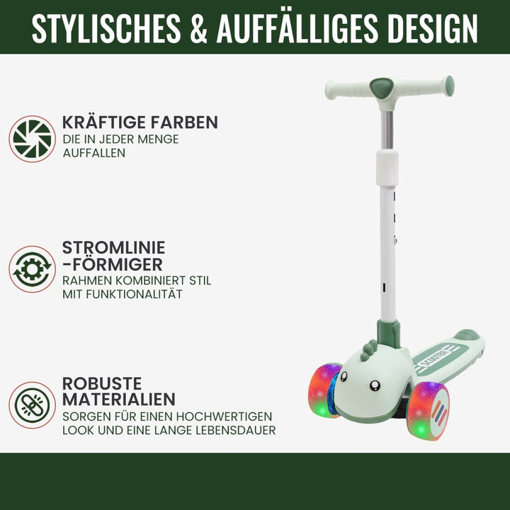 Habib Gruppe Kinderroller mit Tier - Design | 3 - Rad, LED - Licht & Faltbar - Europebazar