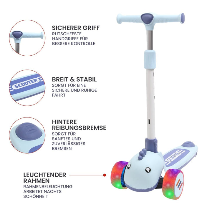 Habib Gruppe Kinderroller mit Tier - Design | 3 - Rad, LED - Licht & Faltbar - Europebazar