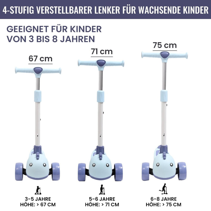 Habib Gruppe Kinderroller mit Tier - Design | 3 - Rad, LED - Licht & Faltbar - Europebazar