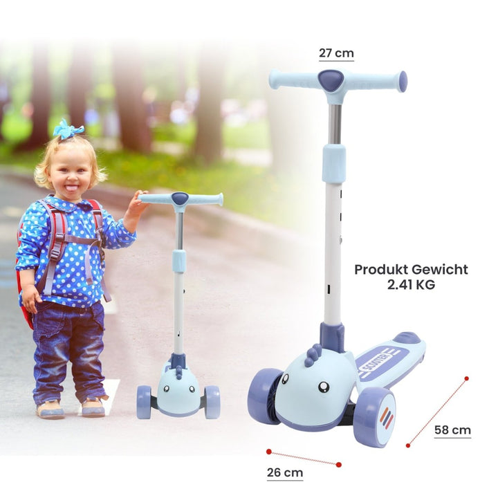 Habib Gruppe Kinderroller mit Tier - Design | 3 - Rad, LED - Licht & Faltbar - Europebazar