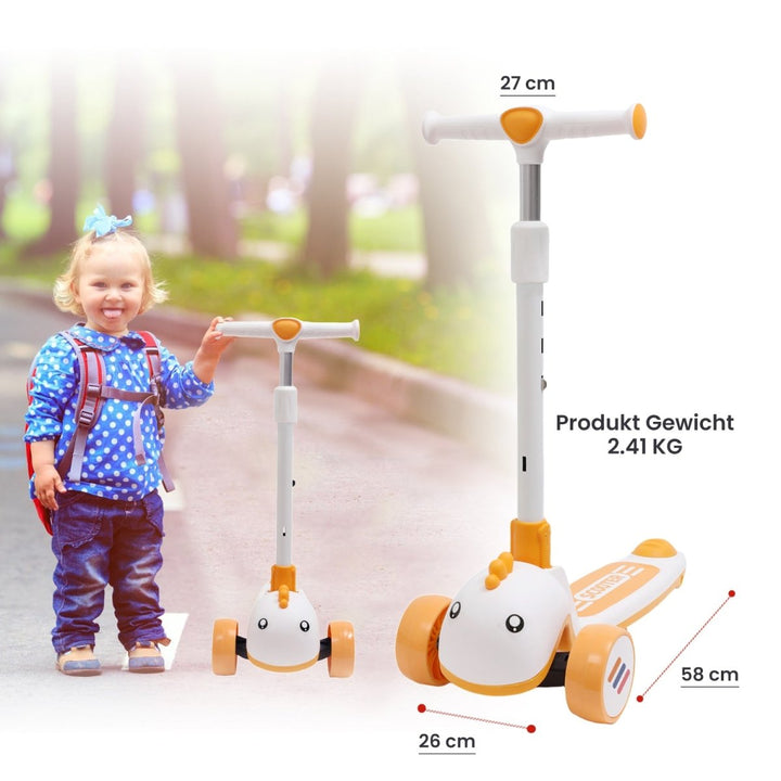 Habib Gruppe Kinderroller mit Tier - Design | 3 - Rad, LED - Licht & Faltbar - Europebazar