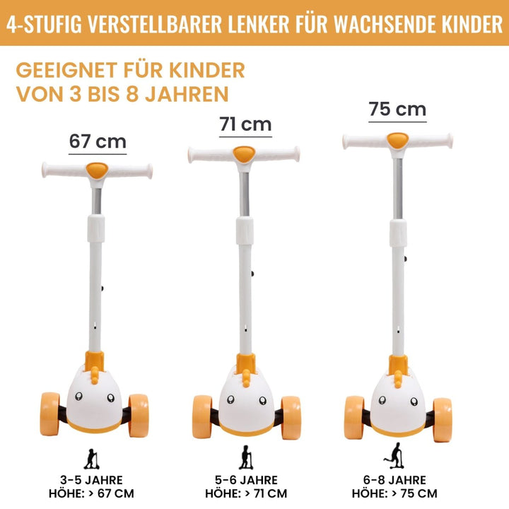 Habib Gruppe Kinderroller mit Tier - Design | 3 - Rad, LED - Licht & Faltbar - Europebazar