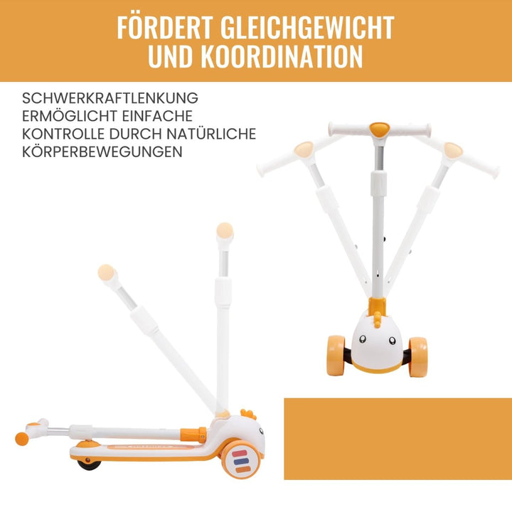 Habib Gruppe Kinderroller mit Tier - Design | 3 - Rad, LED - Licht & Faltbar - Europebazar