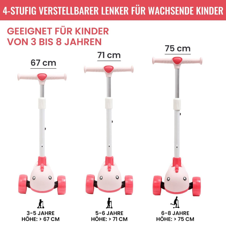Habib Gruppe Kinderroller mit Tier - Design | 3 - Rad, LED - Licht & Faltbar - Europebazar
