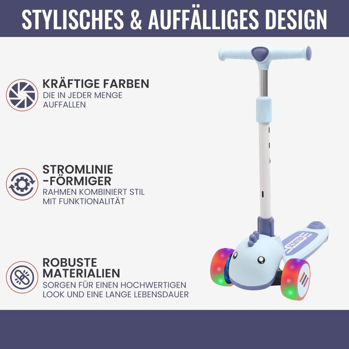 Habib Gruppe Kinderroller mit Tier - Design | 3 - Rad, LED - Licht & Faltbar - Europebazar