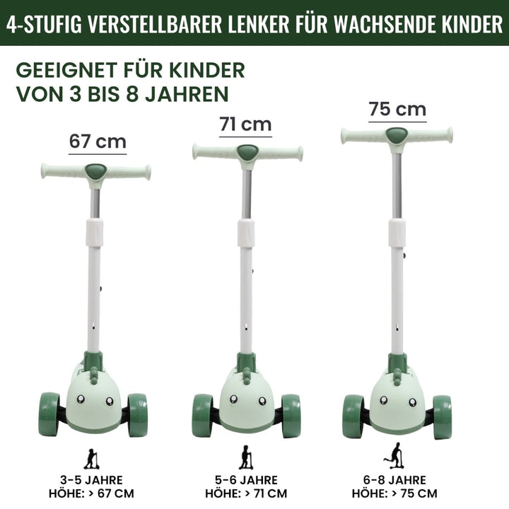Habib Gruppe Kinderroller mit Tier - Design | 3 - Rad, LED - Licht & Faltbar - Europebazar