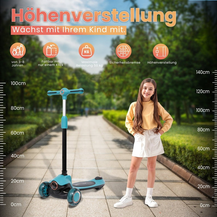 Habib Gruppe Kinderroller Tretroller 3 - Rad - LED Frontlicht, Rücklicht & Leuchtendes Deck Scooter, Faltbar, Höhenverstellbar, rutschfest & Pannensicher (3 - 10 Jahre) - Europebazar