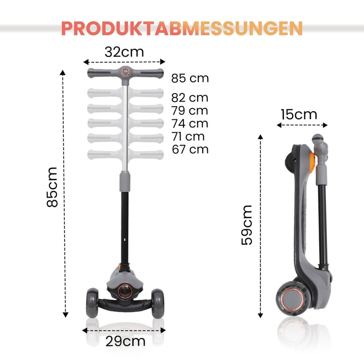 Habib Gruppe Kinderroller Tretroller 3 - Rad - LED Frontlicht, Rücklicht & Leuchtendes Deck Scooter, Faltbar, Höhenverstellbar, rutschfest & Pannensicher (3 - 10 Jahre) - Europebazar