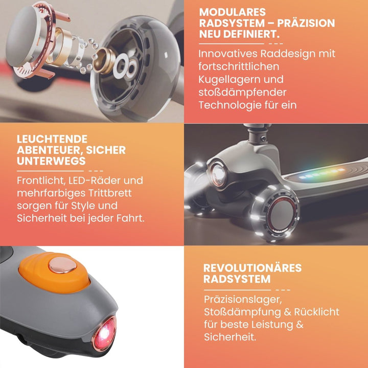 Habib Gruppe Kinderroller Tretroller 3 - Rad - LED Frontlicht, Rücklicht & Leuchtendes Deck Scooter, Faltbar, Höhenverstellbar, rutschfest & Pannensicher (3 - 10 Jahre) - Europebazar
